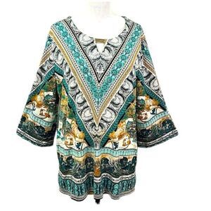 JM Collection Tunic Size 3X Paisley Bell Sleeve